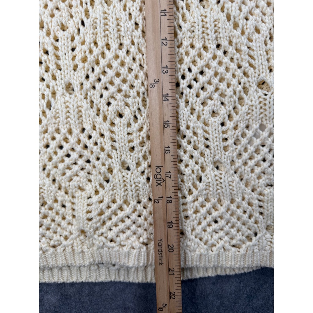 Lucky Brand Cream Crochet Knit Sweater Vest Diamond Pointelle Sleeveless Top M - Picture 3 of 4